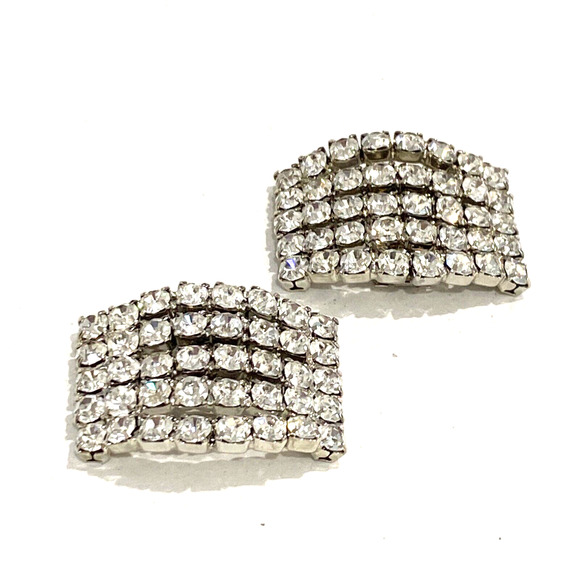 Vintage Bluette Shoe Clips clear white rhinestones on silvertone Made in France - Picture 1 of 7